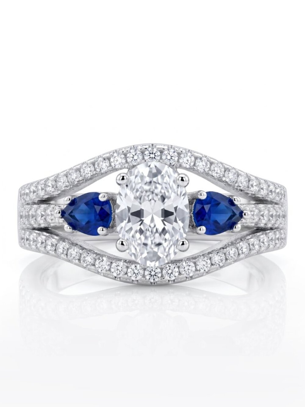 Blue Sapphire Oval Gemstone ring, size 7, 925 Sterling Silver Charmed Aroma